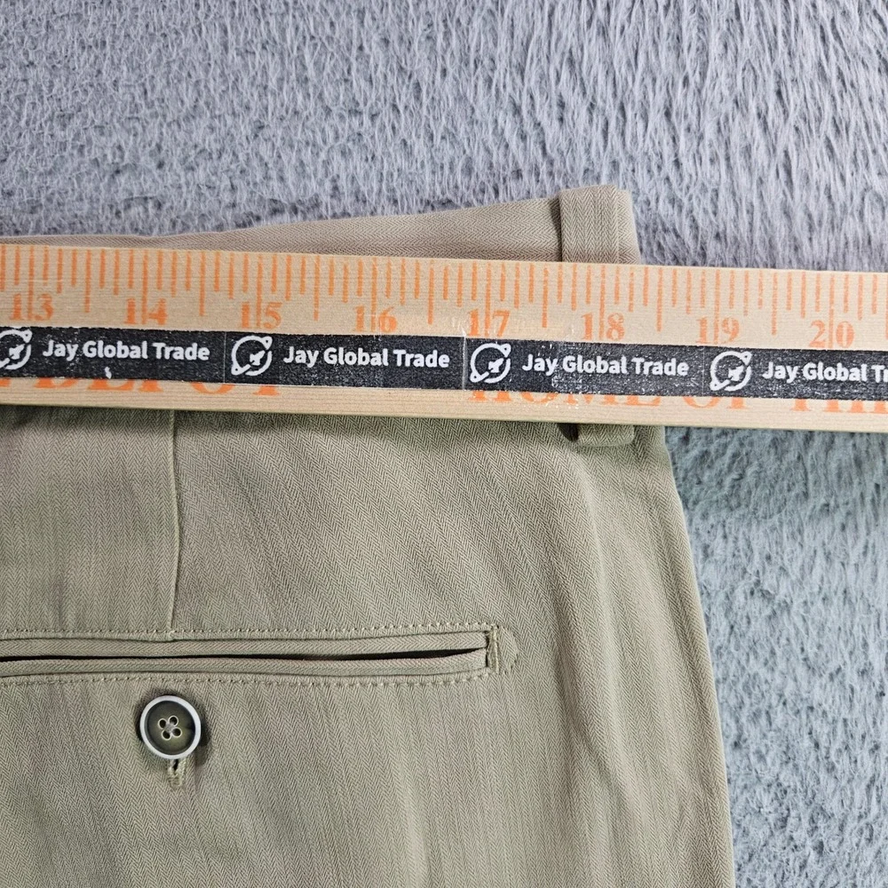 Tommy Bahama Mens 36x30 Silk Bamboo Pleated Pants Khaki Tan Herringbone Dress